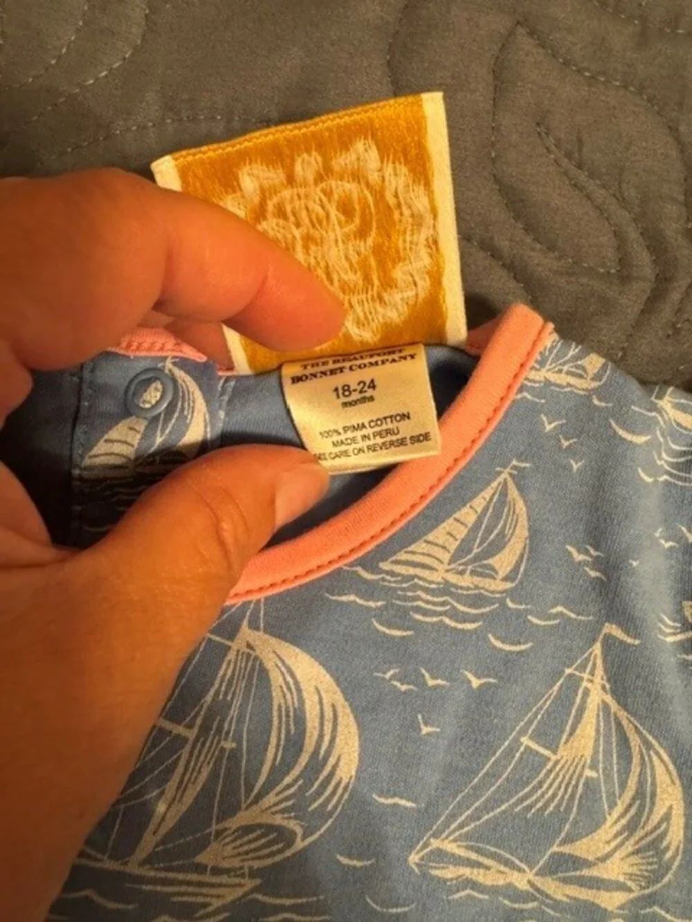 LITTLE GIRLS BEAUFORT BONNET ROMPER WITH SAILBOATS SIZE 18/24 MONTHS